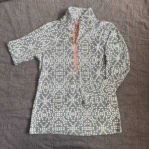 Columbia Women's Light Gray White Abstract Prints 3/4 Zip Long Sleeve Sweater M